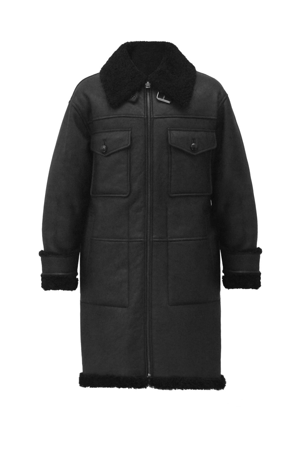 reversible pocket pointed long shearling coat