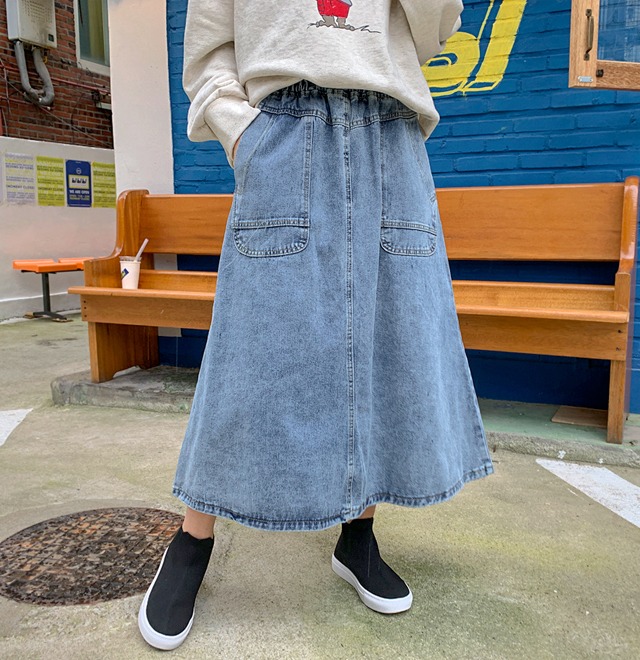 ウエストゴムaラインデニムスカート 優しい着心地の 感性カジュアル Mayblue