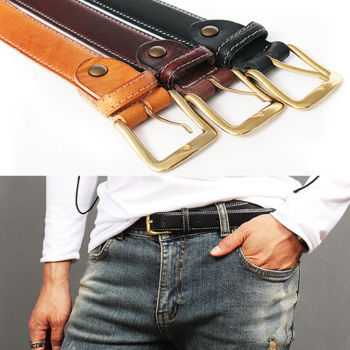 Contrast Stitch Buckle Color Leather Belt