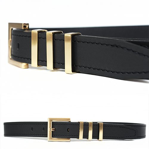 Triple Gold-Plating Buckle Black Leather Belt