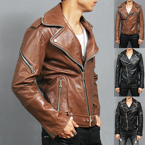 Zippered Collar Belt Genuine Lambskin Leather Rider Jacket