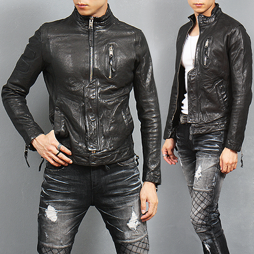 Designer China Collar Side Zipper Genuine Leather Jacket