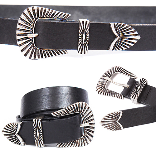 Vintage Steel Pin Buckle Black Leather Belt