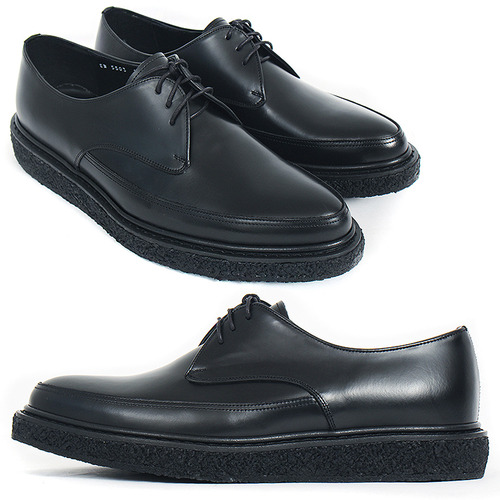 Handmade Black Leather Creeper Platform Sole Shoes 5503