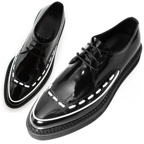 Handmade Patent Black Leather Blown Sole Creepers 1076