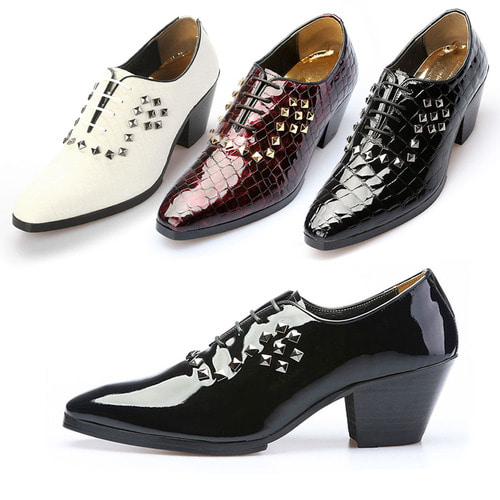 7cm High Heel Studs Patent Leather Handmade Shoes 5072