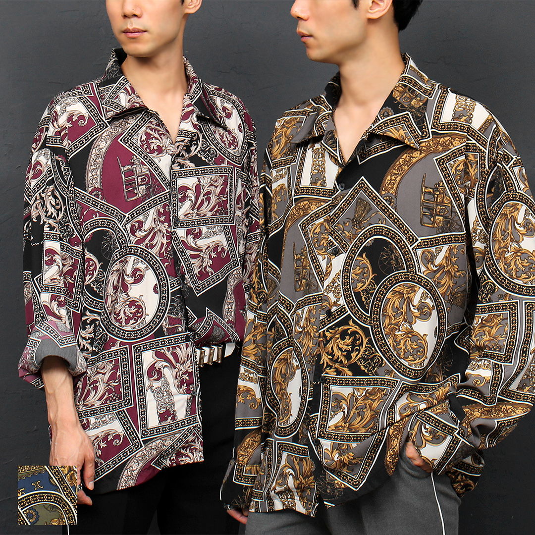 Antique Graphic Printing Loose Fit Boxy long Sleeve Shirt 066
