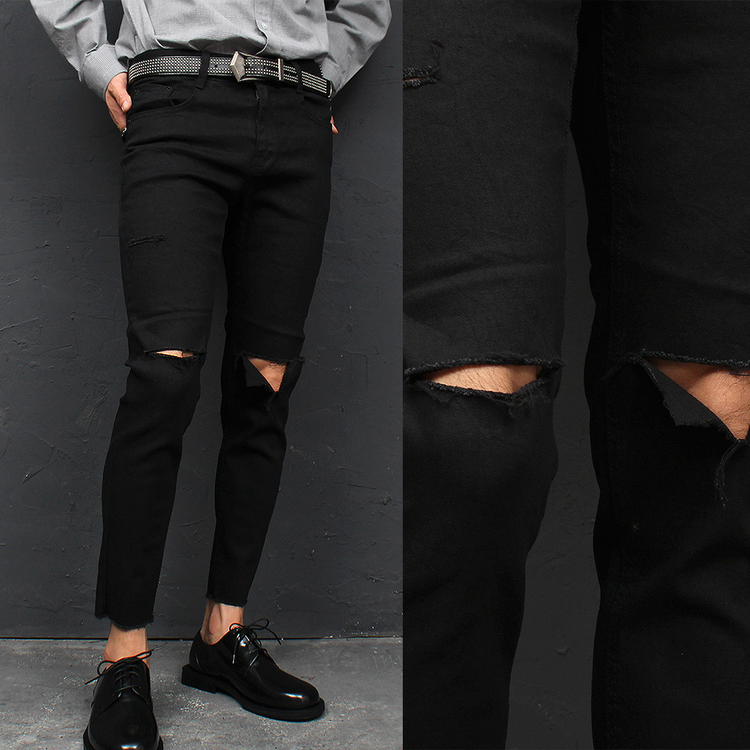 Vintage Knee Cut Off Hem Black Jeans 101