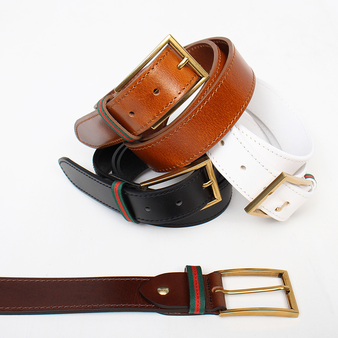 Gold Tone Square Buckle Leather Belt 107