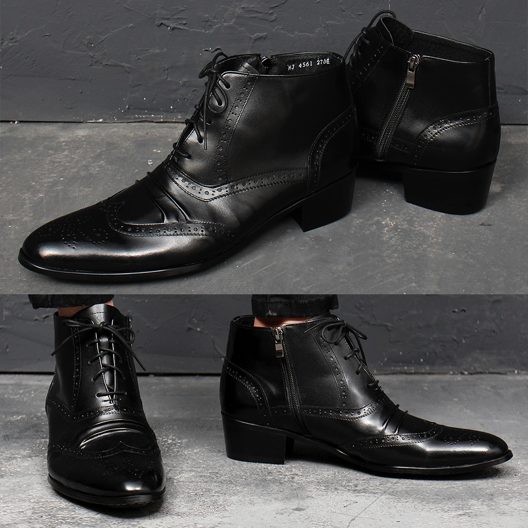 Handmade Wrinkle Zipper Black Leather Balmoral Boots 007