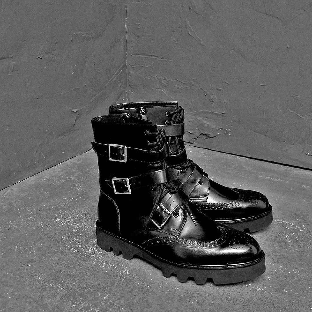 Handmade Triple Buckle Zipper Leather Boots 022