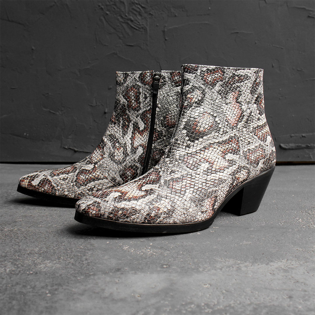 Handmade Crocodile Pattern Leather High Heel Boots 1018