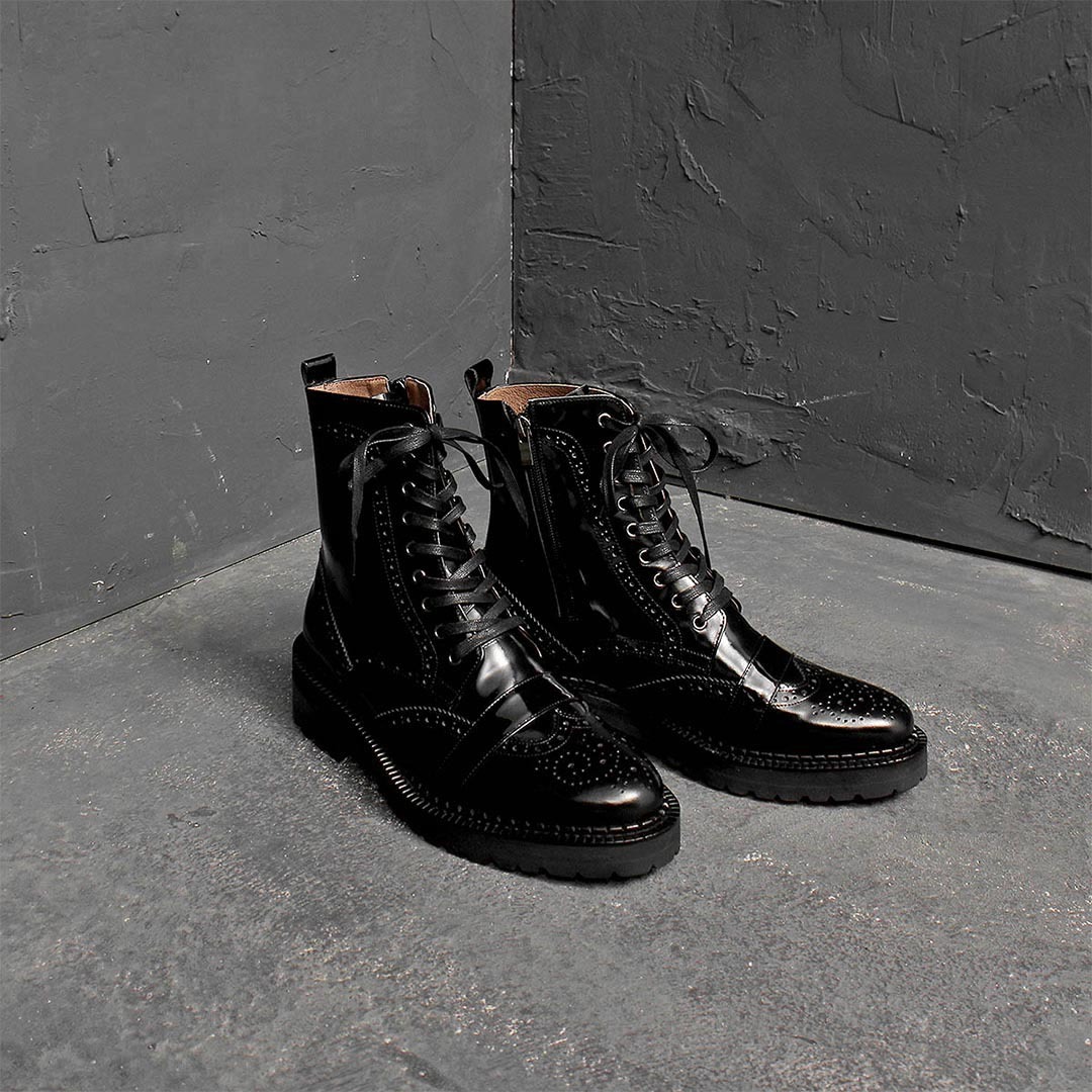 Handmade High Top Perforation Leather Boots 1366