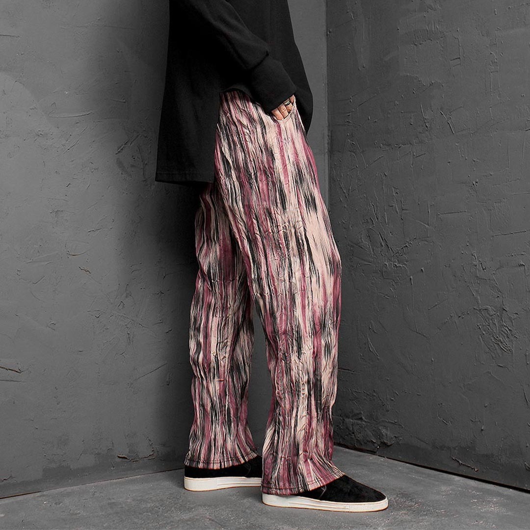 Multi Color Pleats Wrinkle Elastic Waistband Pants 1360