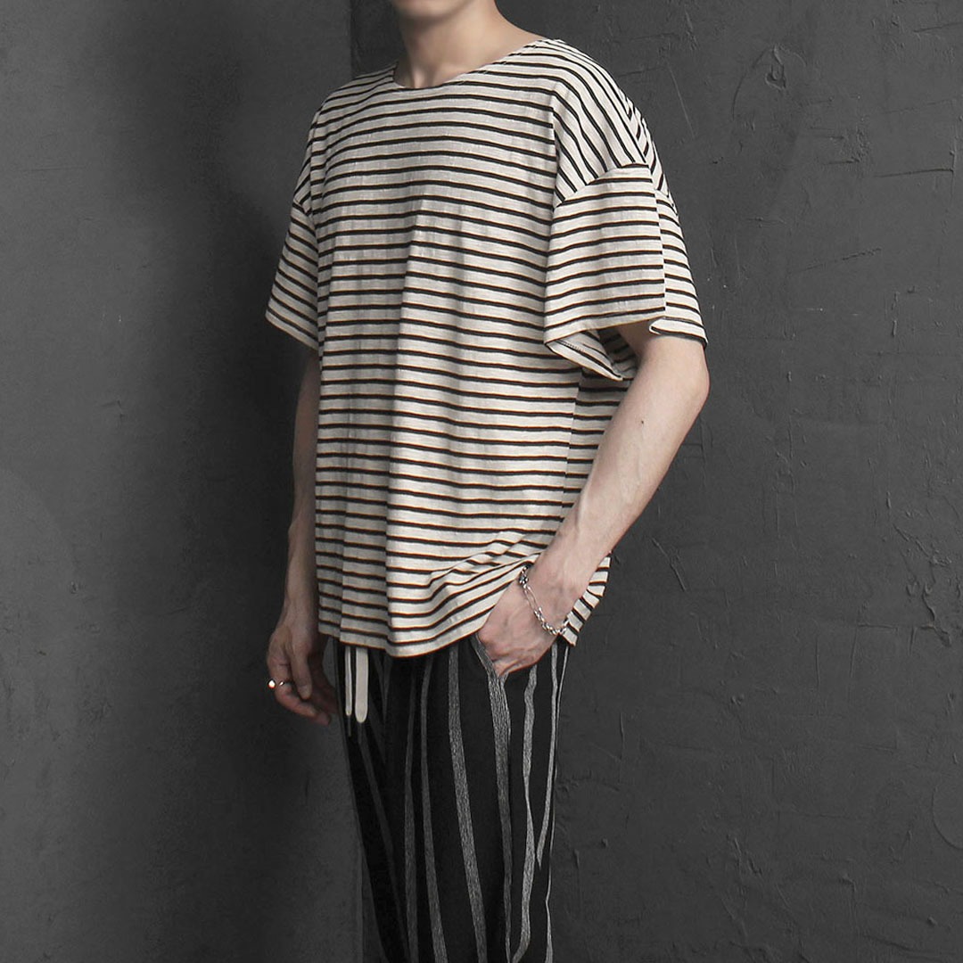 Oversized Fit Striped Pattern Tee 2064