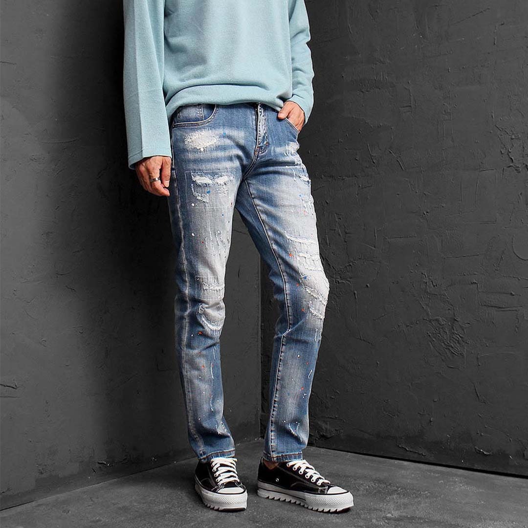Slim Fit Heavy Distressed Jeans 2473