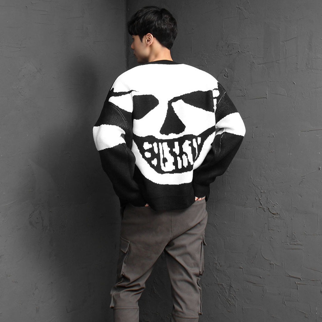 Back Skull Painted Loose Fit Knit Tee 2734