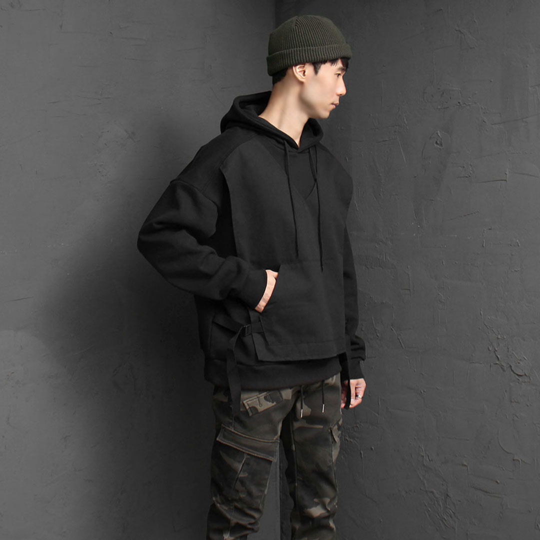 Double Layered Front Webbing Strap Hoodie 2758