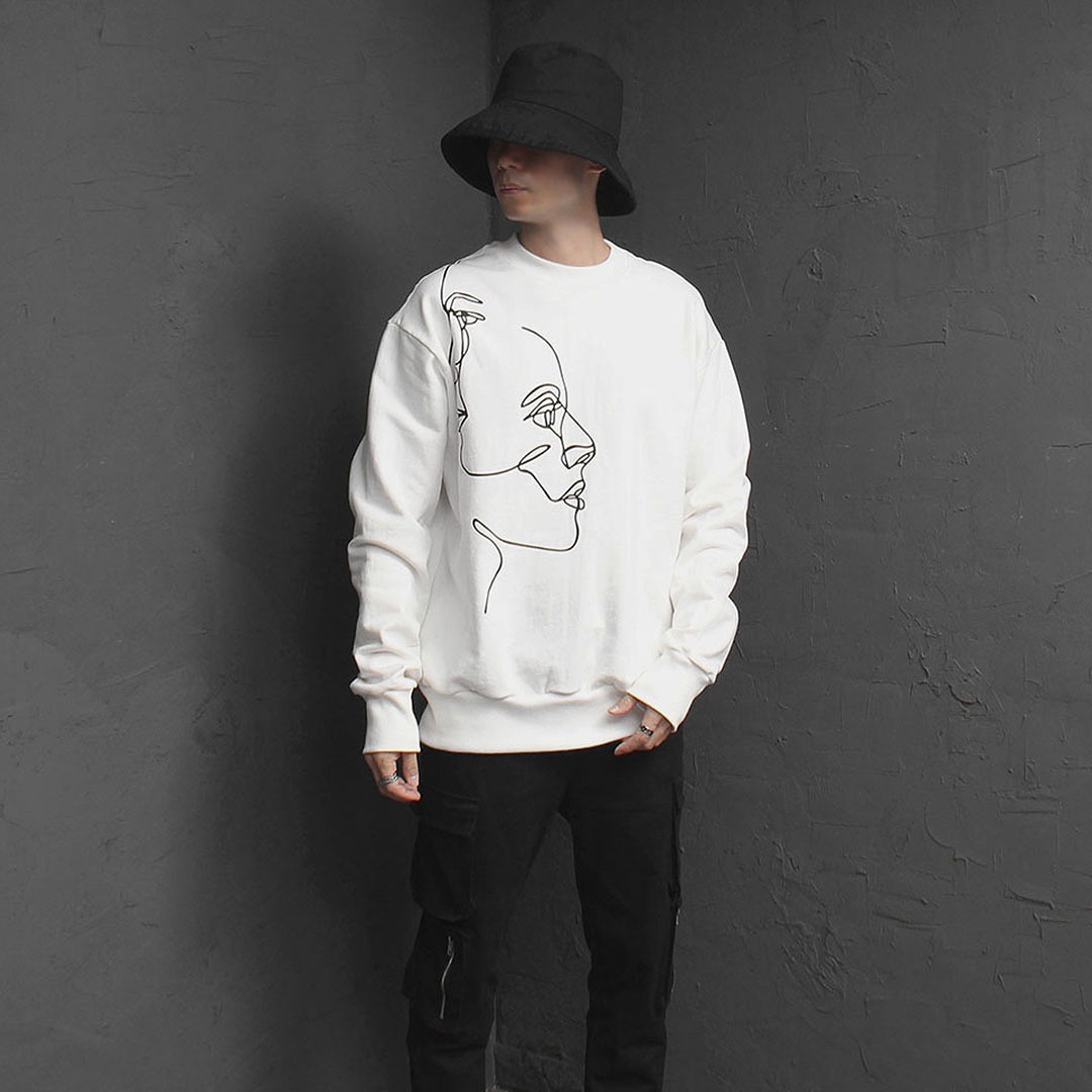 Over sized Fit Face Drawing Sweatshirt 2911