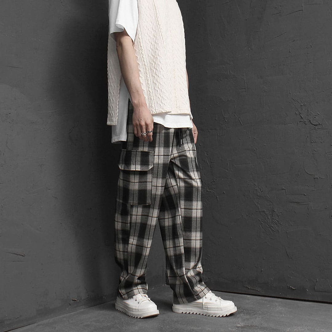 Check Pattern Cargo Wide Pants 2997