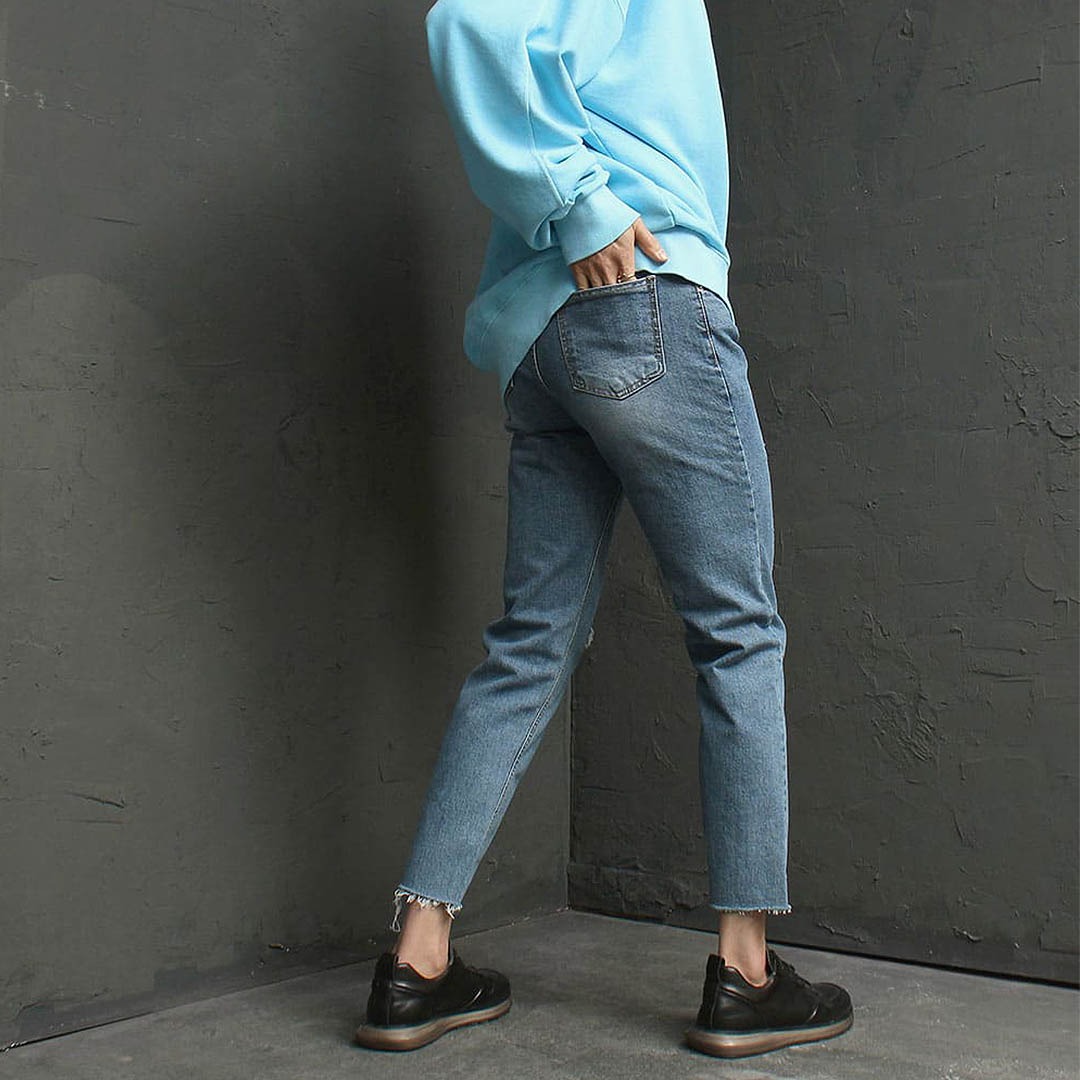 Vintage Cut Off Hem Blue Skinny Jeans 2956