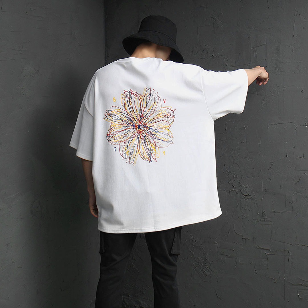 Flower Drawing Printing Oversized Fit Tee 3099