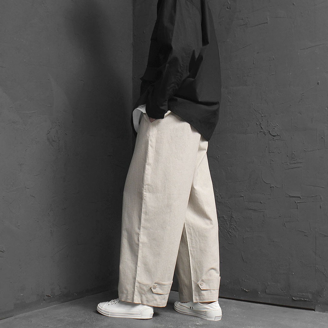 Wide Strap Hem Linen Pants 3057