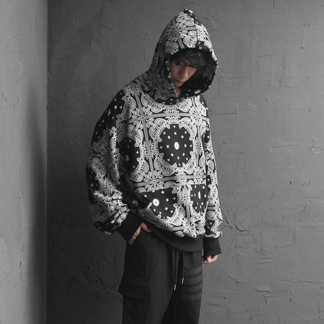 Paisely Pattern Printing Boxy Hoodie 3473