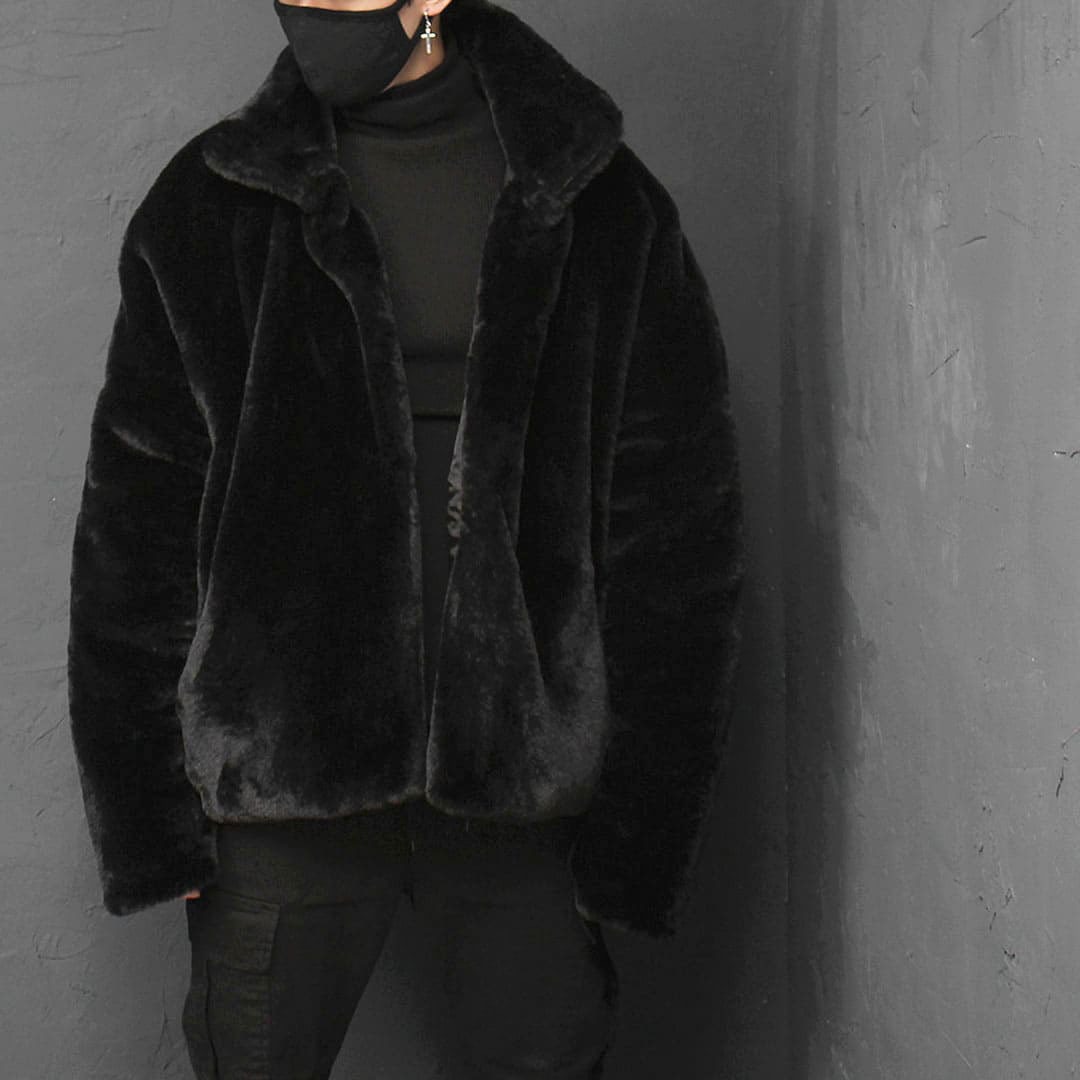 Black Synthetic Mink Fur Fleece Over-sized Jacket 057