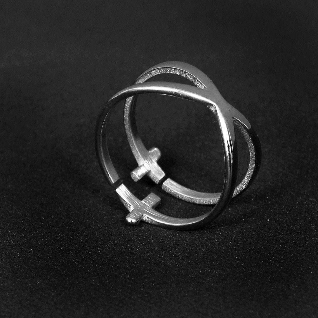 Crossed Double Cross Surgical Stainless Steel Ring R58