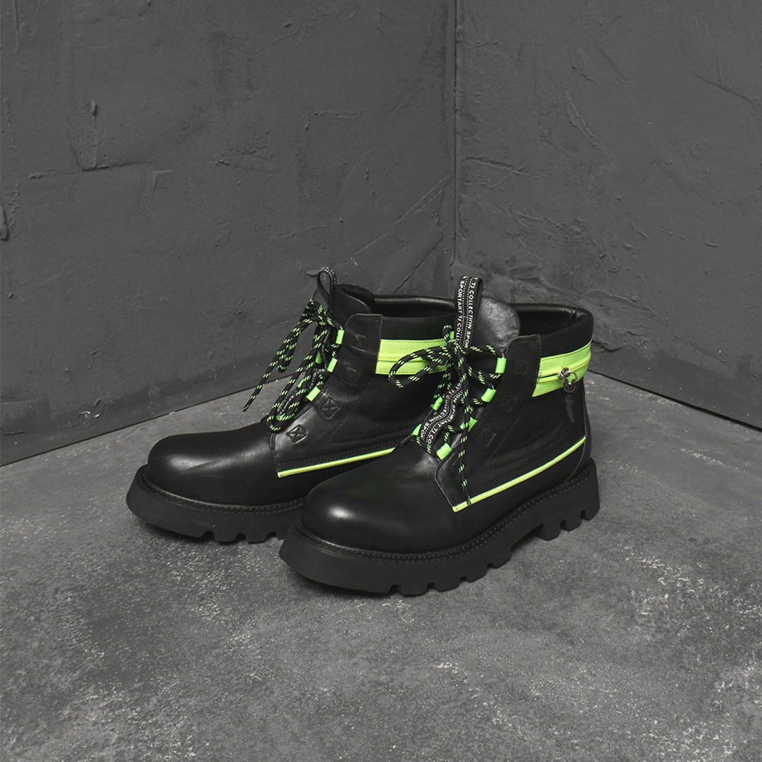 Unique Neon Zipper Styling Leather Boots 3682