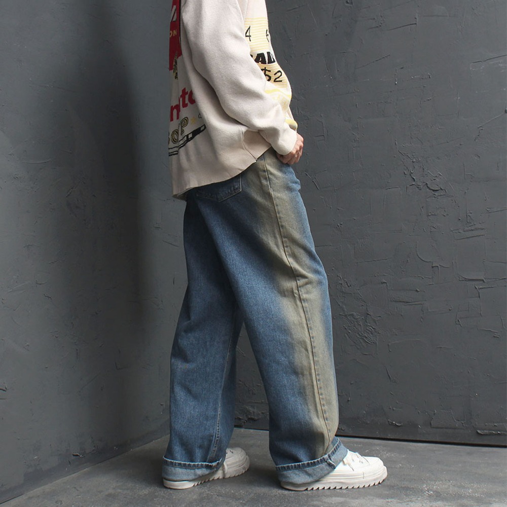 Side Faded Vintage Denim Pants 4025