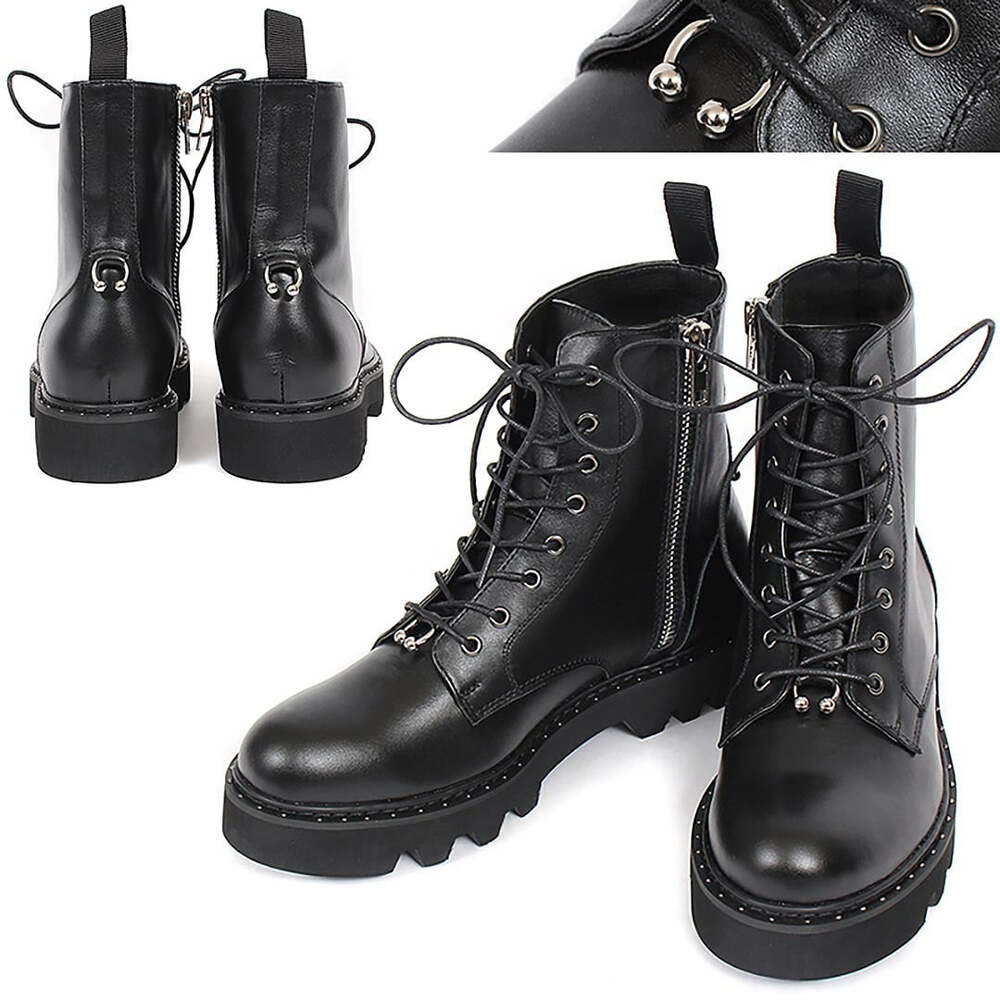 Piercing Zipper High Top Leather Boots 027