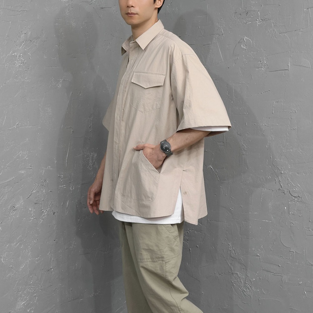 Splie Side Pocket Oversized Fit Short Sleeve Shirt 5346