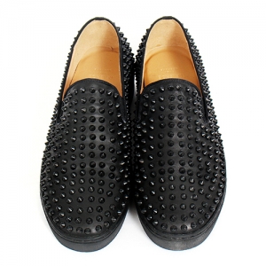 Handmade Leather Black Studs Slip on Loafers 5340