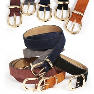 Suede Leather Adustable Color Gold Buckle Belt