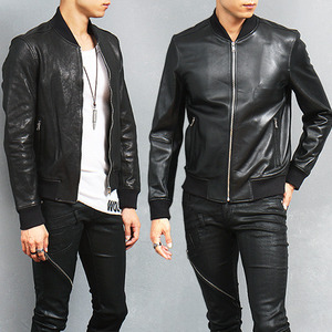 Slim Fit Genuine Black Leather Bomber Jacket