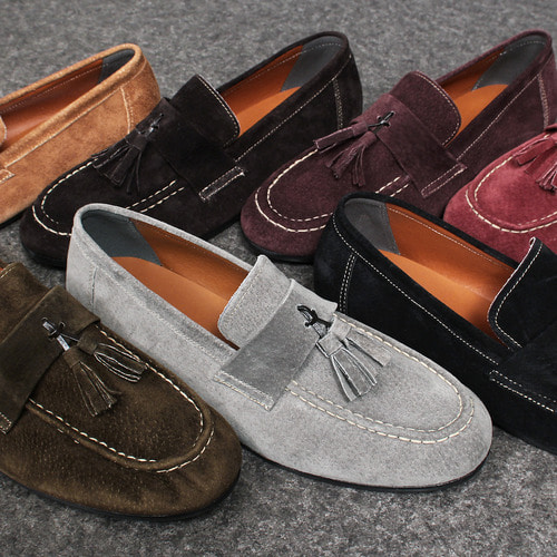 Color Suede Leather Tassel Loafers