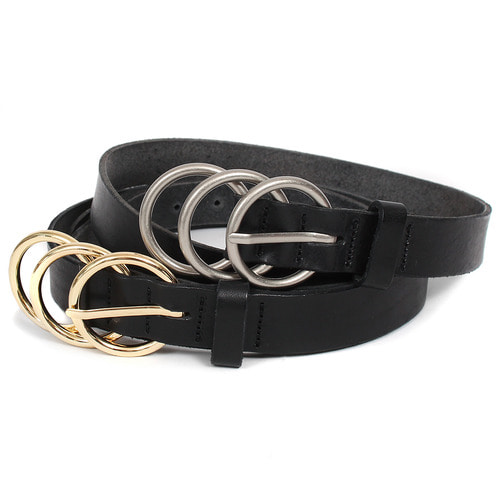 Triple Ring Buckle Leather Belt