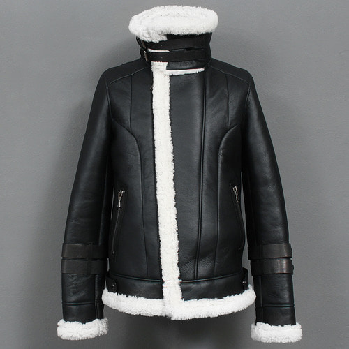 Double Collar Shearling Fluffy Lamb Leather Rider Jacket