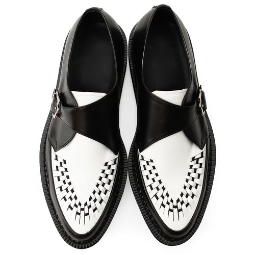 Handmade Monk Strap Leather Black White Blown Sole Creepers 1070