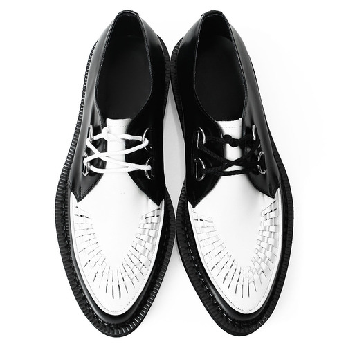 Handmade Round Toe Leather Black White Blown Sole Creepers 1079