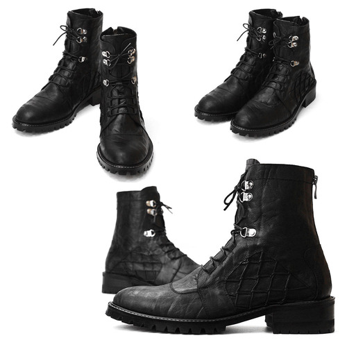 Handmade Leather Elephant Skin Pattern Back Zipper Boots 4857