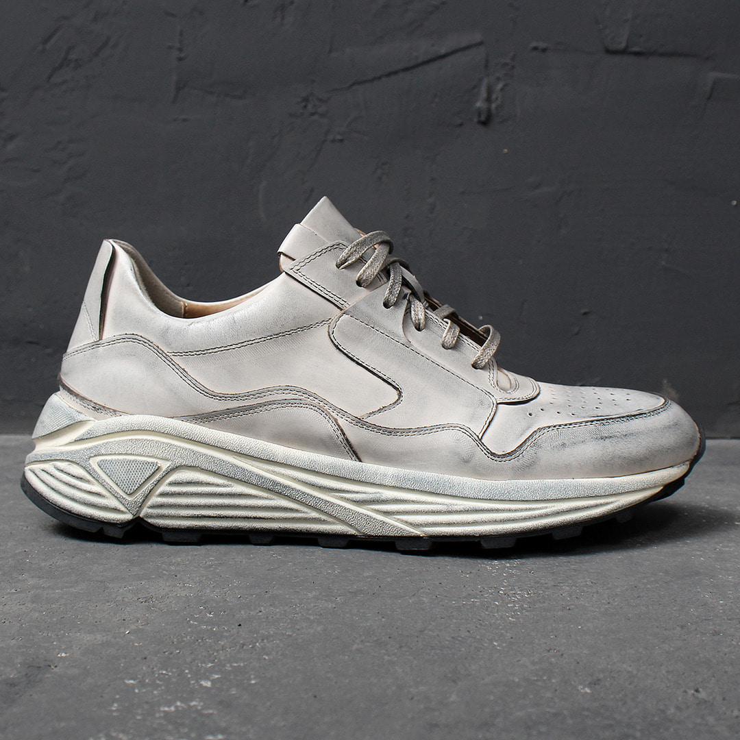 6cm Heel Cowhide Leather Lace Up Runner Sneakers 013