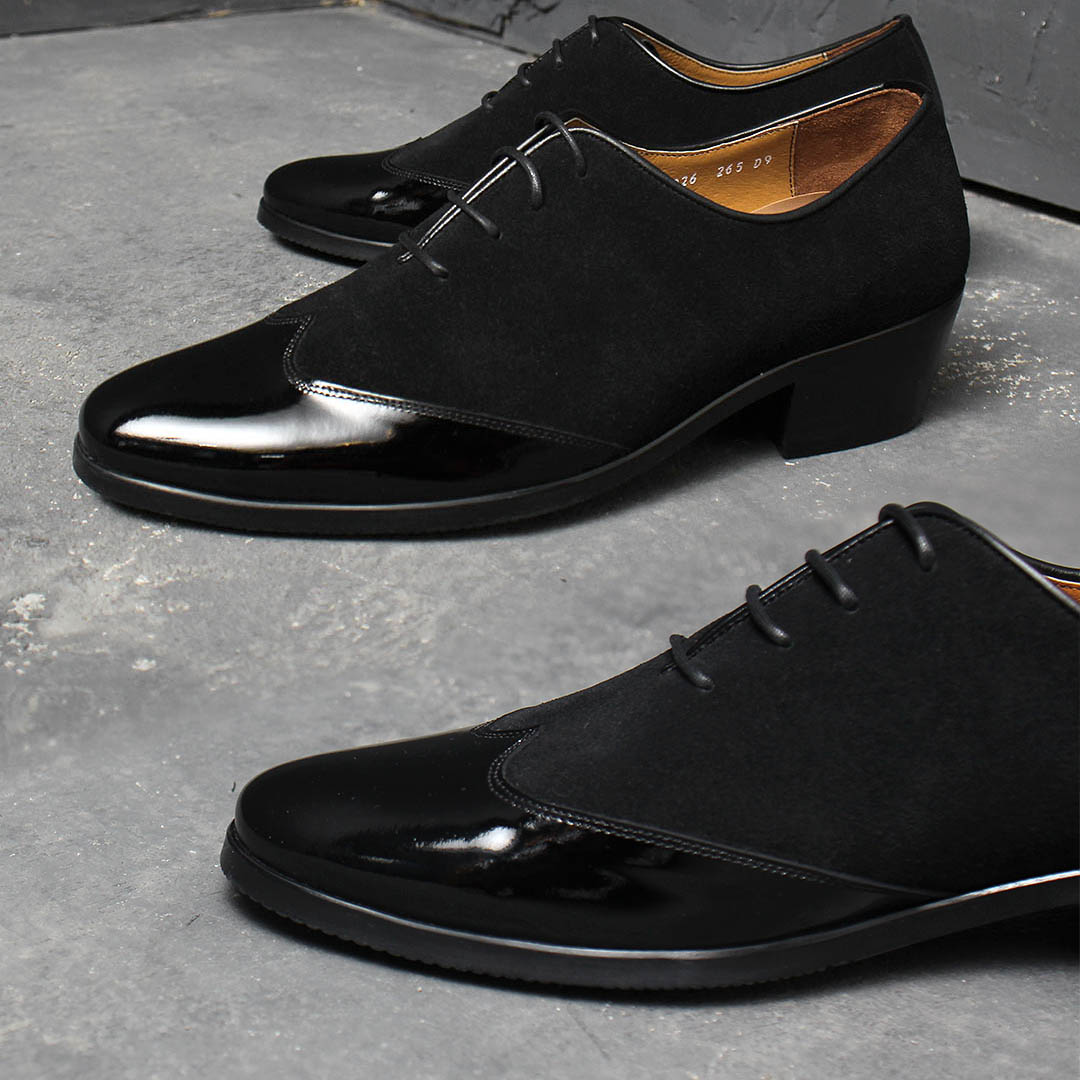 Black Suede Patent Leather Combination Handmade Oxfords 003