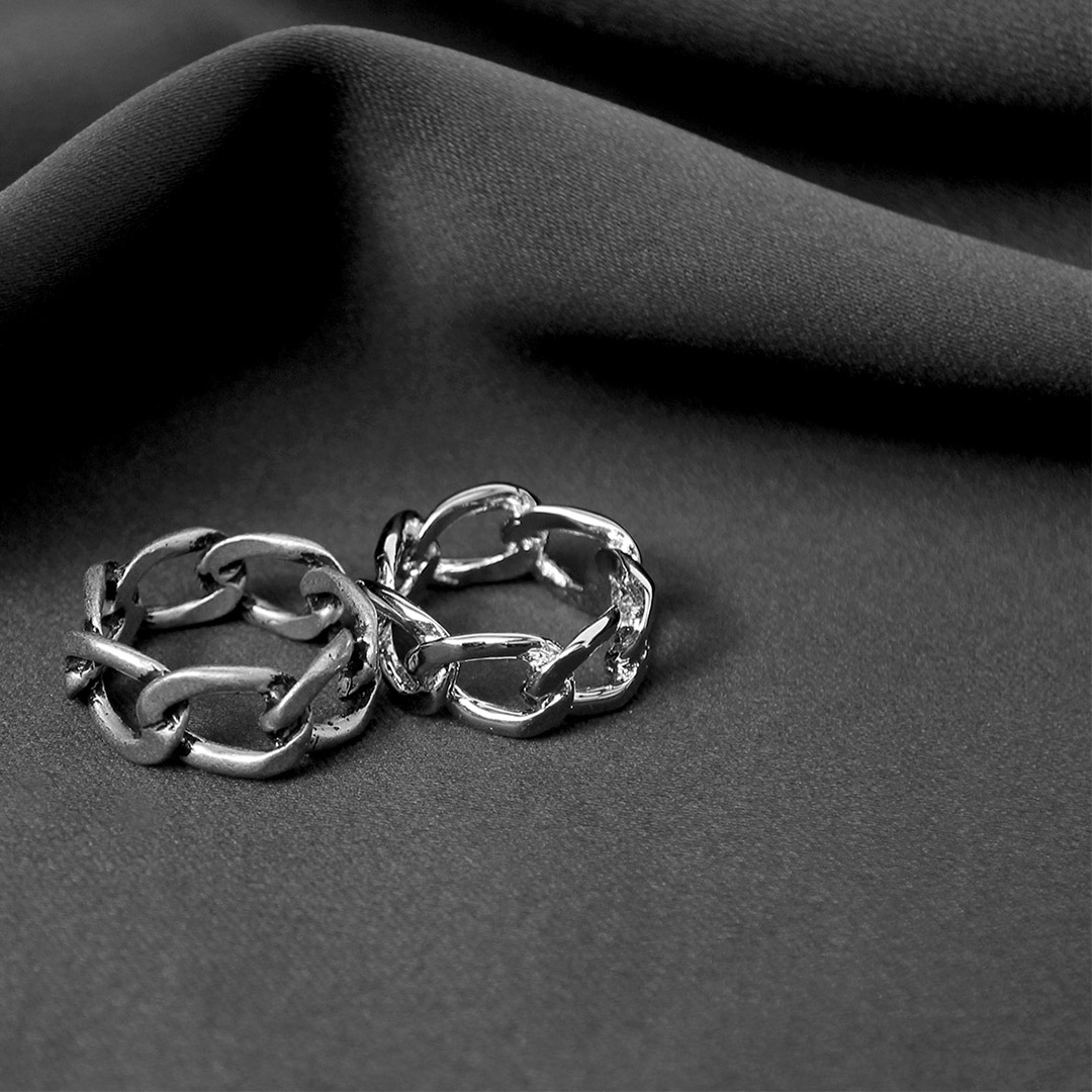 Chain Shaped Silver Tone Steel Ring R86