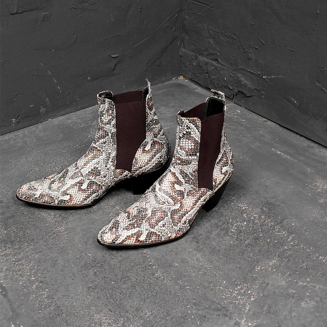Handmade Crocodile Pattern Leather High Heel Chelsea Boots 928