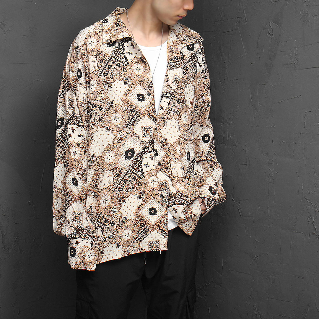 Oversized Silky Antique Graphic Printing Shirt 972