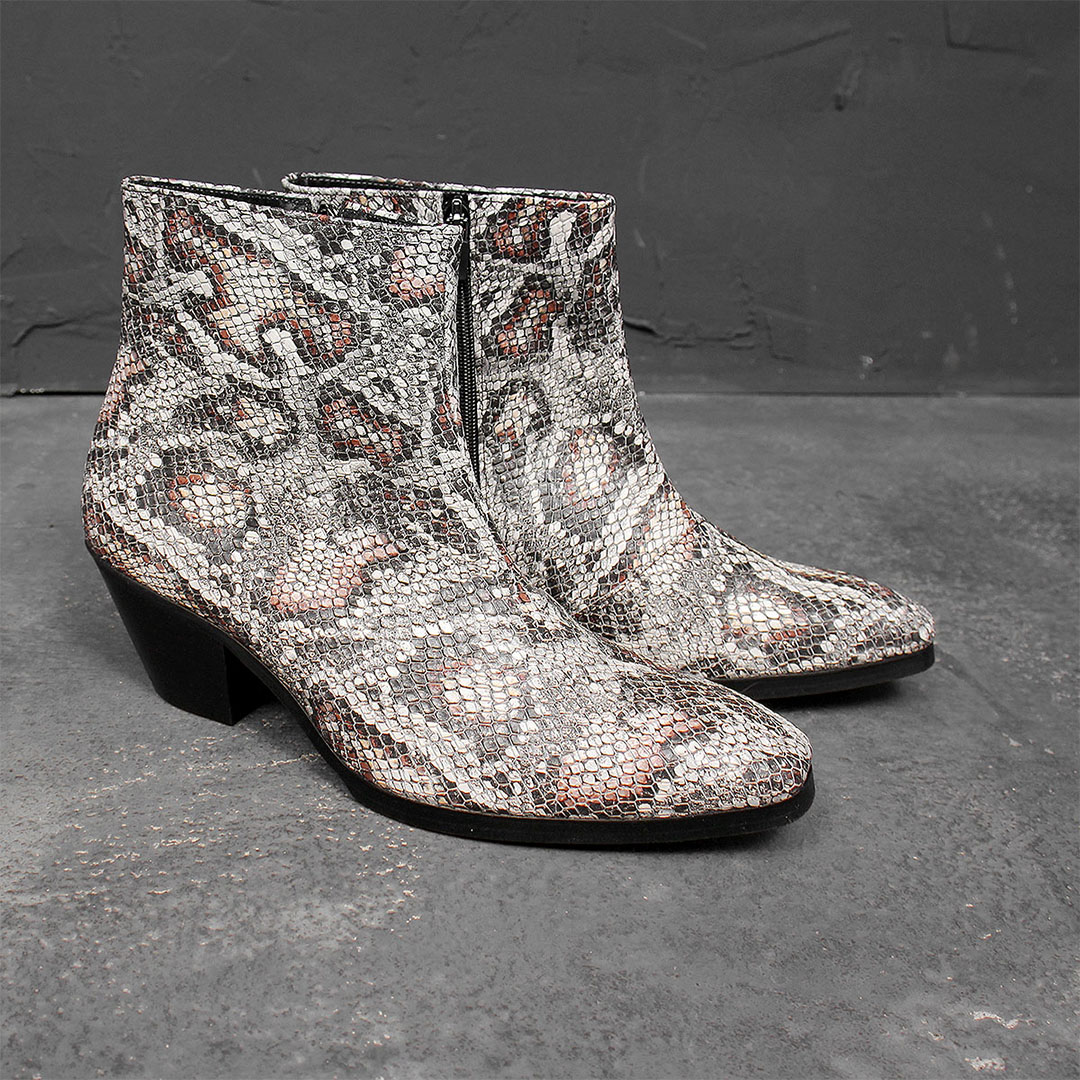 Handmade Crocodile Pattern Leather High Heel Boots 1018