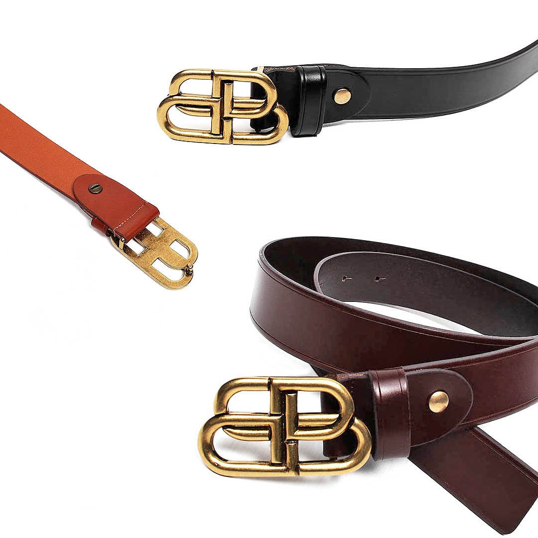 Gold Tone Buckle Cowhide Leather Belt 1325